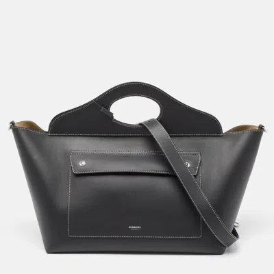Pre-owned Burberry Black Leather Medium Soft Pocket Tote