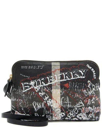 Burberry Black Leather Mega Check Doodle Pouch (authentic Pre-loved)