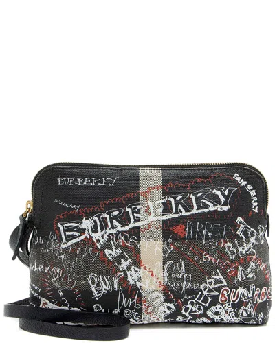 Pre-owned Burberry Black Leather Mega Check Doodle Pouch (authentic Pre-loved)