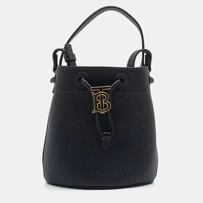 Pre-owned Burberry Black Leather Mini Tb Bucket Bag