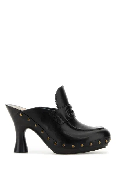 BURBERRY BURBERRY BLACK LEATHER MULES