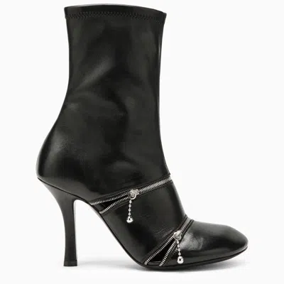 BURBERRY BLACK LEATHER PEEP BOOT WITH ZIPS FOR WOMEN