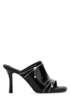 Burberry Glossy Leather Peep Mules In Black