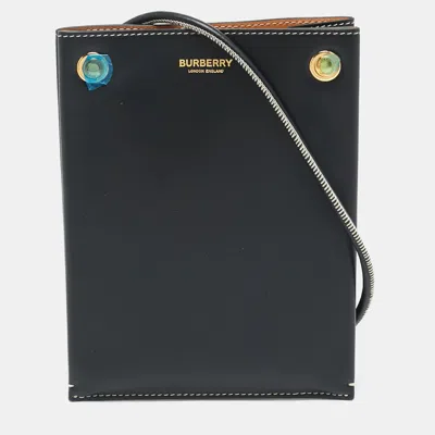 Pre-owned Burberry Black Leather Rivet Pouch Crossbody Bag