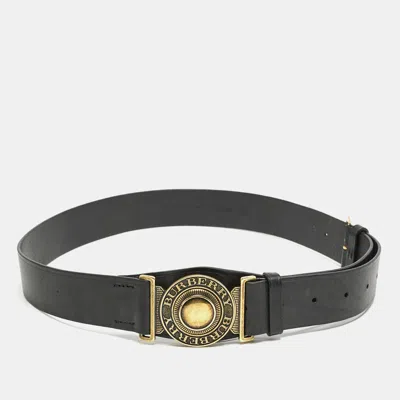 Pre-owned Burberry Black Leather Round Clasp Buckle Belt 90cm