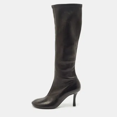 Pre-owned Burberry Black Leather Round Toe Knee Length Boots Size 38