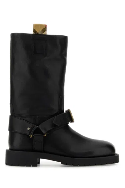 Burberry Black Leather Saddle Boots