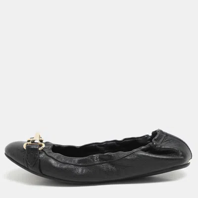 Pre-owned Burberry Black Leather Scrunch Ballet Flats Size 36