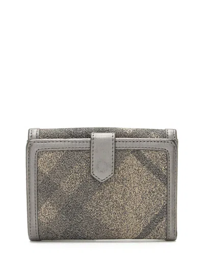 Burberry Black Leather Shimmer Check Compact Wallet (authentic Pre-loved) In Gray
