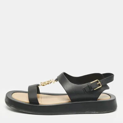 Pre-owned Burberry Black Leather Slingback Sandals Size 40