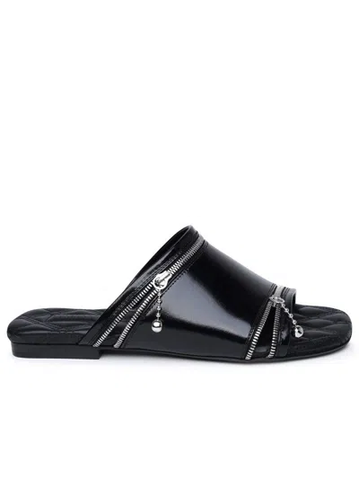 Burberry Decorative-zip Flat Leather Sandals In Black