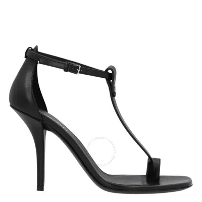 Burberry Black Leather Stefanie T-strap Stiletto Sandals