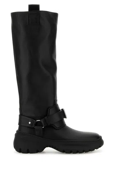BURBERRY BLACK LEATHER STOMP BOOTS