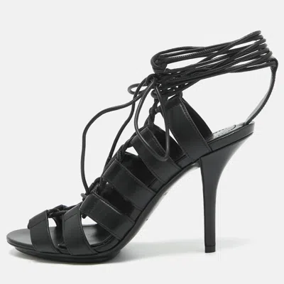 Pre-owned Burberry Black Leather Strappy Lace Up Sandals Size 37.5