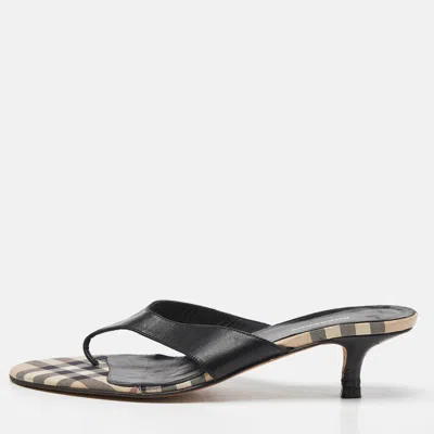Pre-owned Burberry Black Leather Thong Sandals Size 37