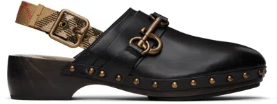 Burberry Black Leather Trunk Strap Clogs