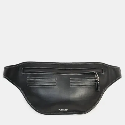 Pre-owned Burberry Black Leather White Contrast Stitch 'brummell' Belt Bag