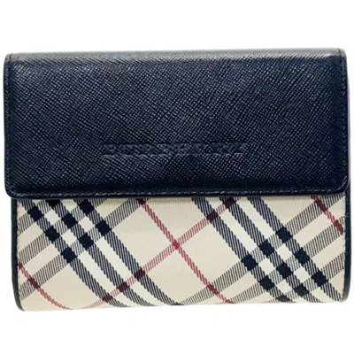 Pre-owned Burberry Black Light Beige Nylon Leather Wallet (tri-fold) () In Multi