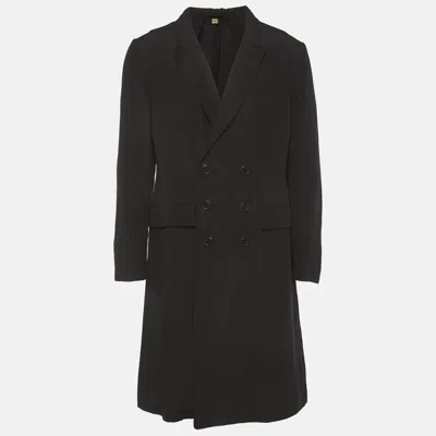 Pre-owned Burberry Black Linen Blend Double Breasted Coat L