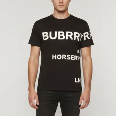 Pre-owned Burberry Black Logo & Horseferry Print Cotton Oversized T-shirts S