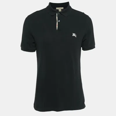 Pre-owned Burberry Black Logo Embroidered Cotton Pique Polo M