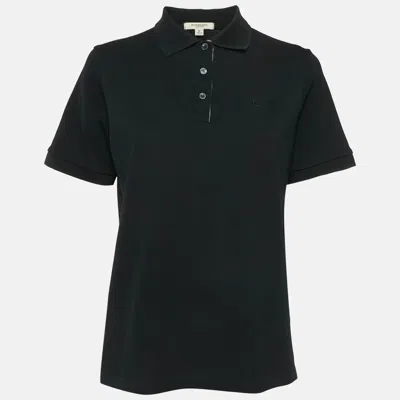 Pre-owned Burberry Black Logo Embroidered Cotton Polo T-shirt M