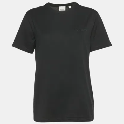 Pre-owned Burberry Black Logo Embroidered Jersey T-shirt S