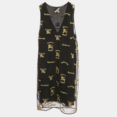 Pre-owned Burberry Black Logo Lurex Embroidery Sleeveless Short Dress S