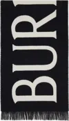 Burberry Black Logo Wool Scarf In Brown