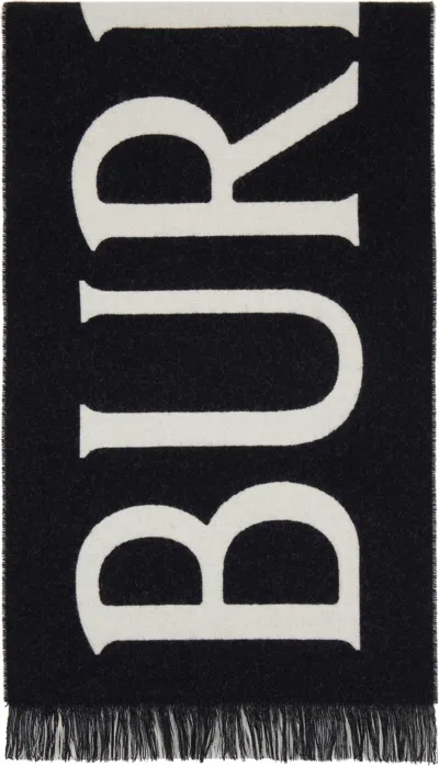Burberry Black Logo Wool Scarf In Brown