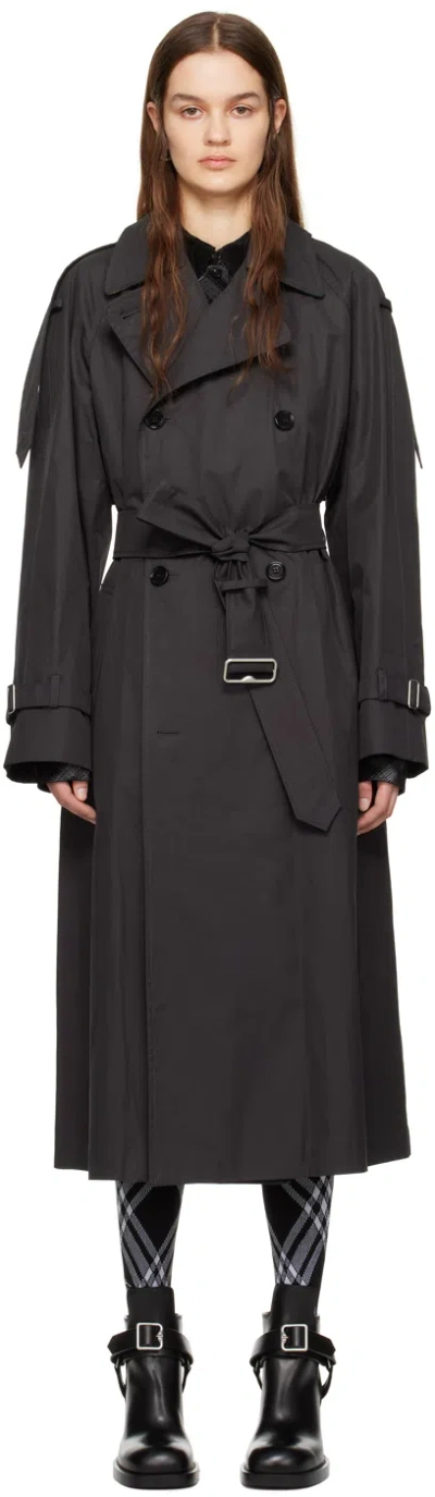 Burberry Black Long Trench Coat In Onyx