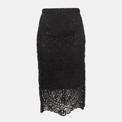 Pre-owned Burberry Black Macrame Lace Midi Pencil Skirt M