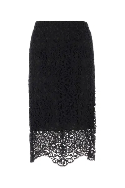 Burberry Macrame Lace Pencil Skirt In Black