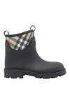 Burberry Marsh Stamp Checked Nylon-paneled Rubber Ankle Boots In Black