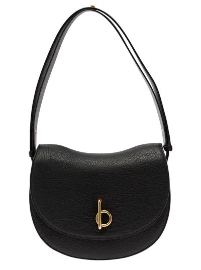Burberry Black Medium Crossbody Bag With Logo Plaque In Grained Leather Woman