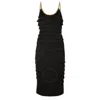 BURBERRY BURBERRY BLACK MELINA SLEEVELESS CHAIN TRIM FRINGED DRESS