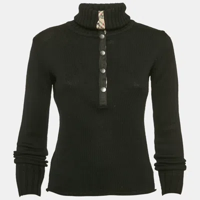 Pre-owned Burberry Black Merino Wool Knit Turtleneck Sweater Xs