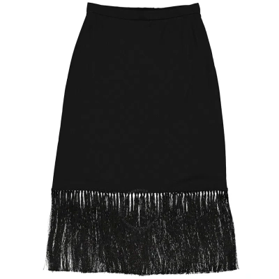 Burberry Black Mohair Wool A-line Fringed Skirt