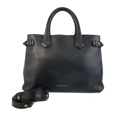 Pre-owned Burberry Black Multi-color Leather Canvas Shoulder Bag Tote Bag ()