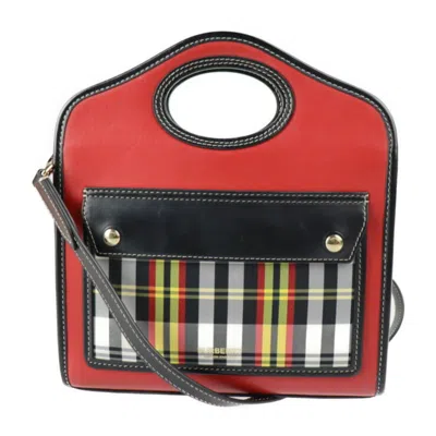 Pre-owned Burberry Black Multi-color Red Color Leather Nylon Canvas Handbag Shoulder Bag () In Black, Multi-color, Red Color
