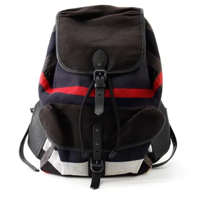 Pre-owned Burberry Black Multi-color Canvas Leather Backpack Handbag () In Black, Multi-color