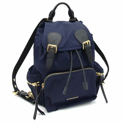 Pre-owned Burberry Black Navy Nylon Leather Backpack ()