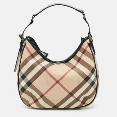 Pre-owned Burberry Black/ Nova Check Pvc And Patent Leather Small Barton Hobo