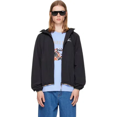 Burberry Black Nylon Hooded Jacket In Blue
