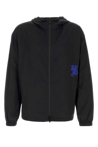 Burberry Nylon Jacket Featuring Hood And Elastic Cuffs In Black
