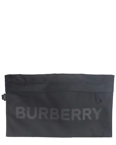 Burberry Black Nylon Logo-print Zipped Pouch Bag (authentic Pre-loved) In Blue