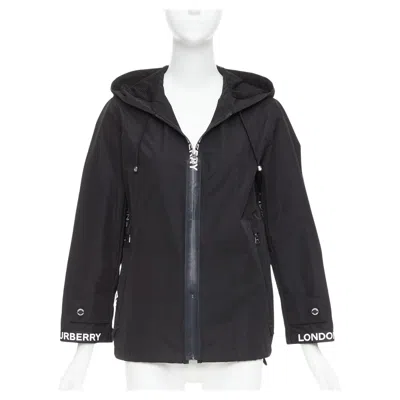 Pre-owned Burberry Black Nylon Logo Trim Hooded Windbreaker Jacket It34 Xxs