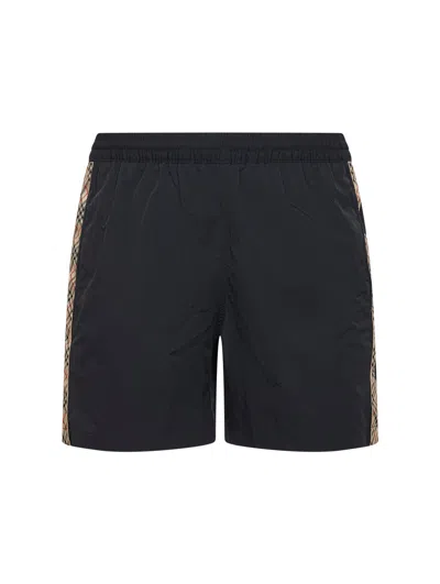 Burberry Straight-leg Striped Jacquard-trimmed Shell Shorts In Black