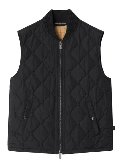 Burberry Quilted Zip-up Down Vest In Black