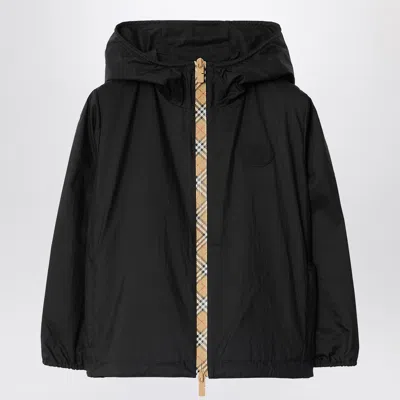 Burberry Kids' Black Nylon Zip-up Jacket With Check Pattern